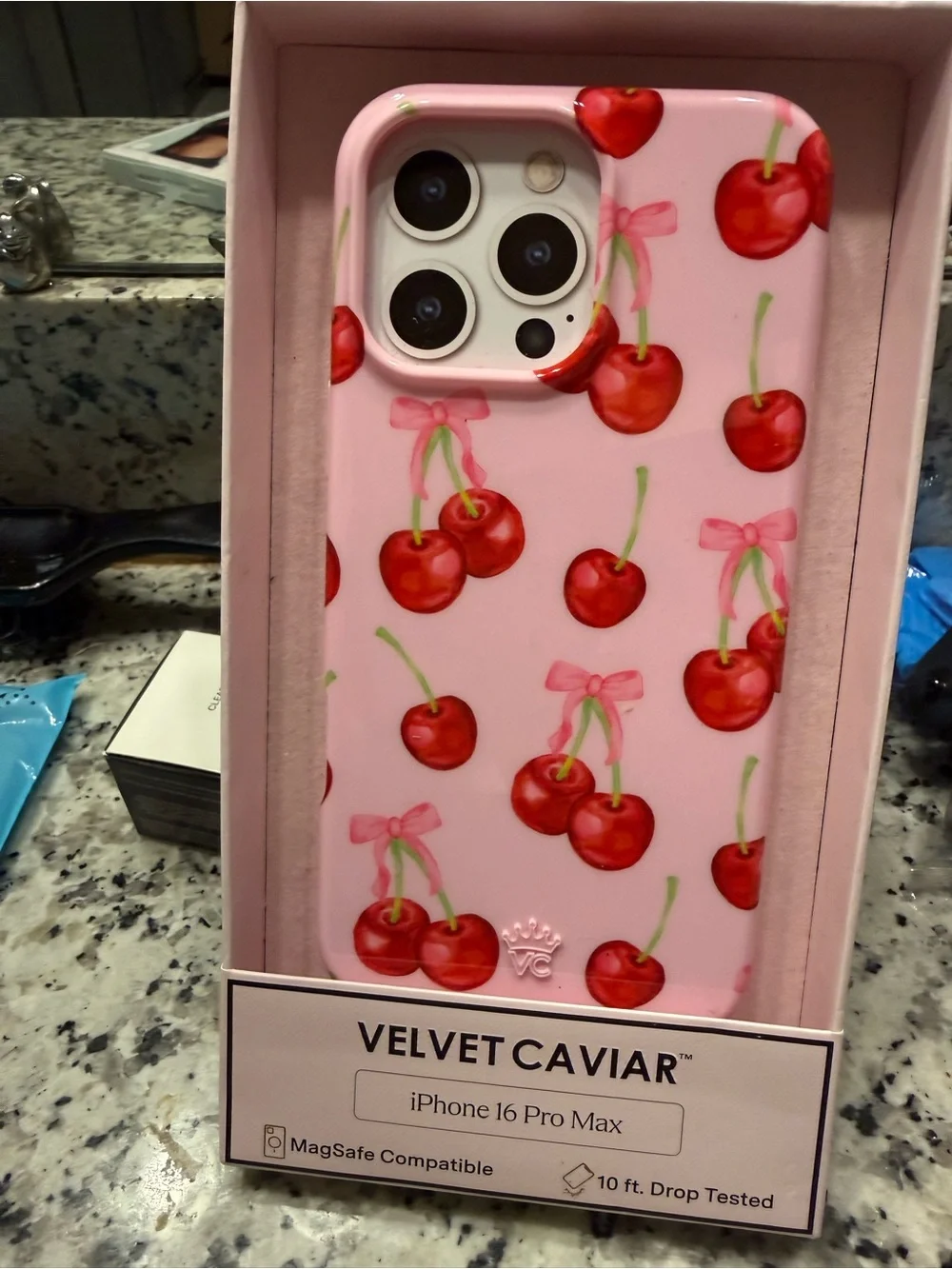 Velvet Caviar Pink Cherry Print iPhone Case